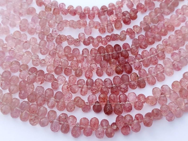 Perles fraise de haute qualité en larme facettée pour joaillerie artisanale