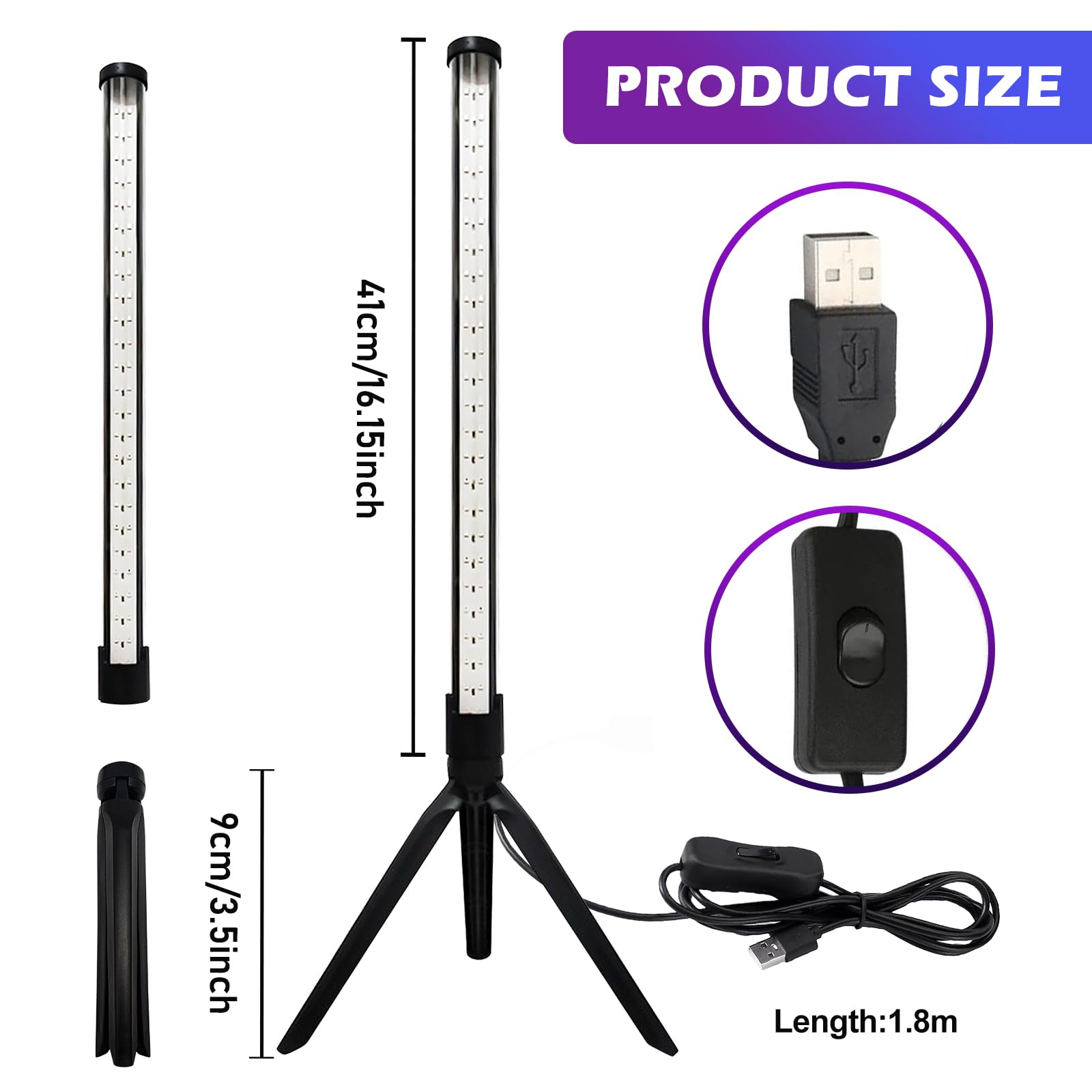 Lámpara UV de Luz Negra: 1 Pieza Tubo LED UV Estable, Super Brillante Para Iluminación de Escenario Disco, Plug & Play Para Fiesta de Halloween Brillante