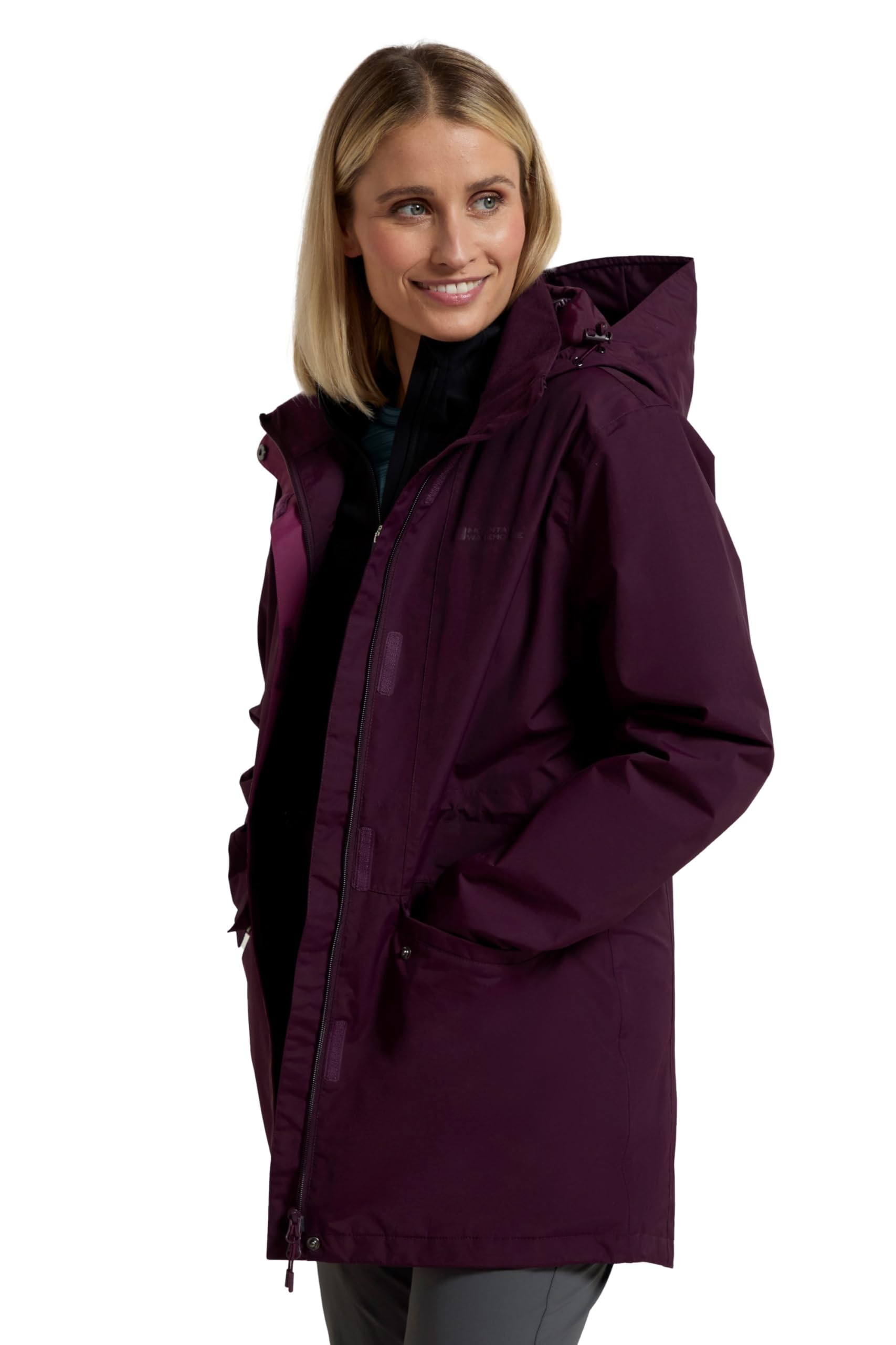 Mountain Warehouse Glacial Womens Waterproof Jacket - Taped Seams Rain Coat, Breathable Casual Jacket, Detachable Hood Trench Coat - Ideal Ladies Coat For Walking Burgundy Women's Size 6