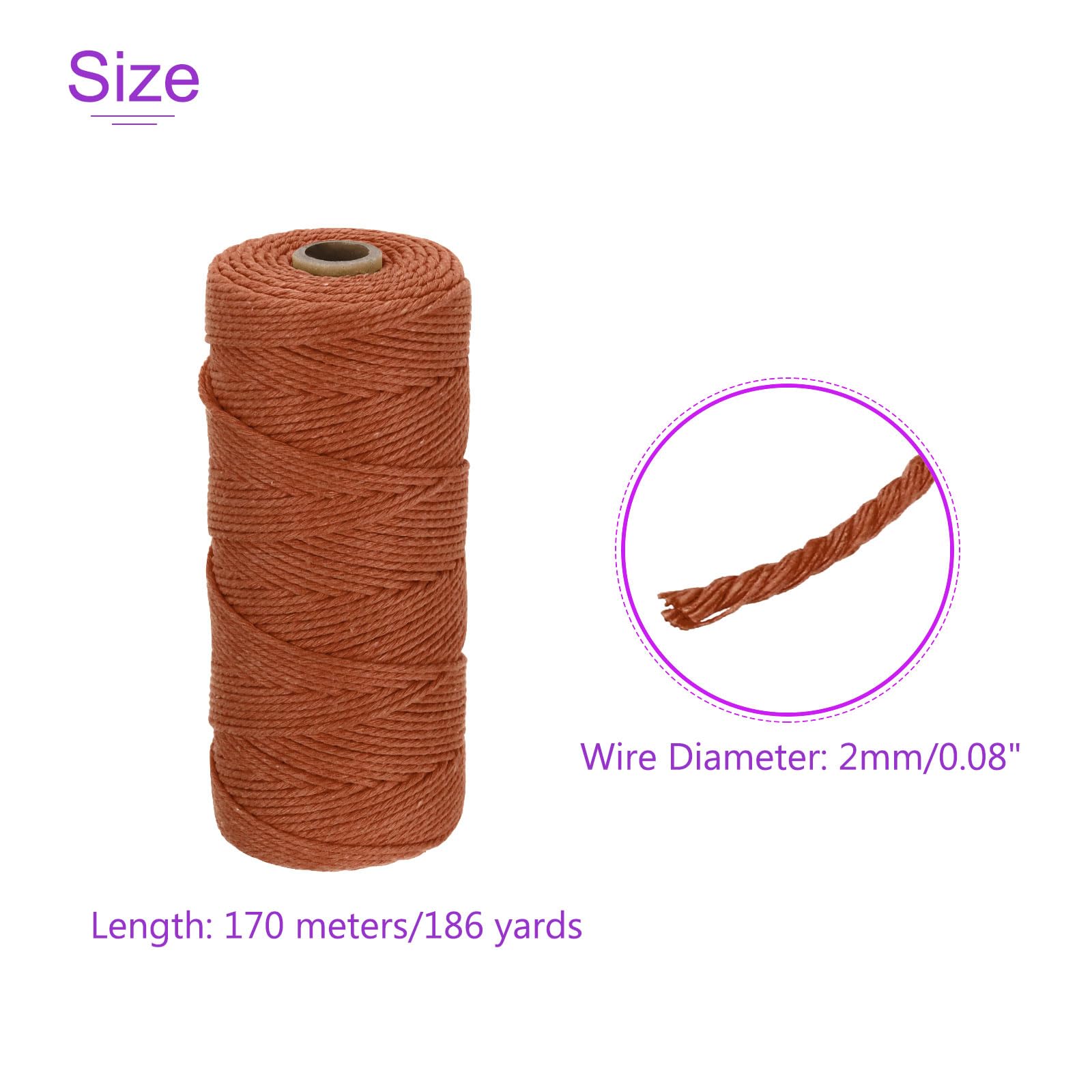DMiotech 2mm x 170M (186 Yard) Rust Red Natural Cotton Macrame Rope - Image 4