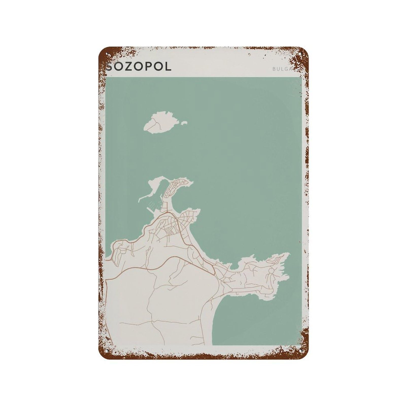 xiaoxiaoshen Sozopol Map Bulgaria Travel Gift Farmhouse Decor Wall Decor Art Metal Tin Poster Modern Home Decor Art Home Bar Shop Decorations Vintage Sign 30x20cm