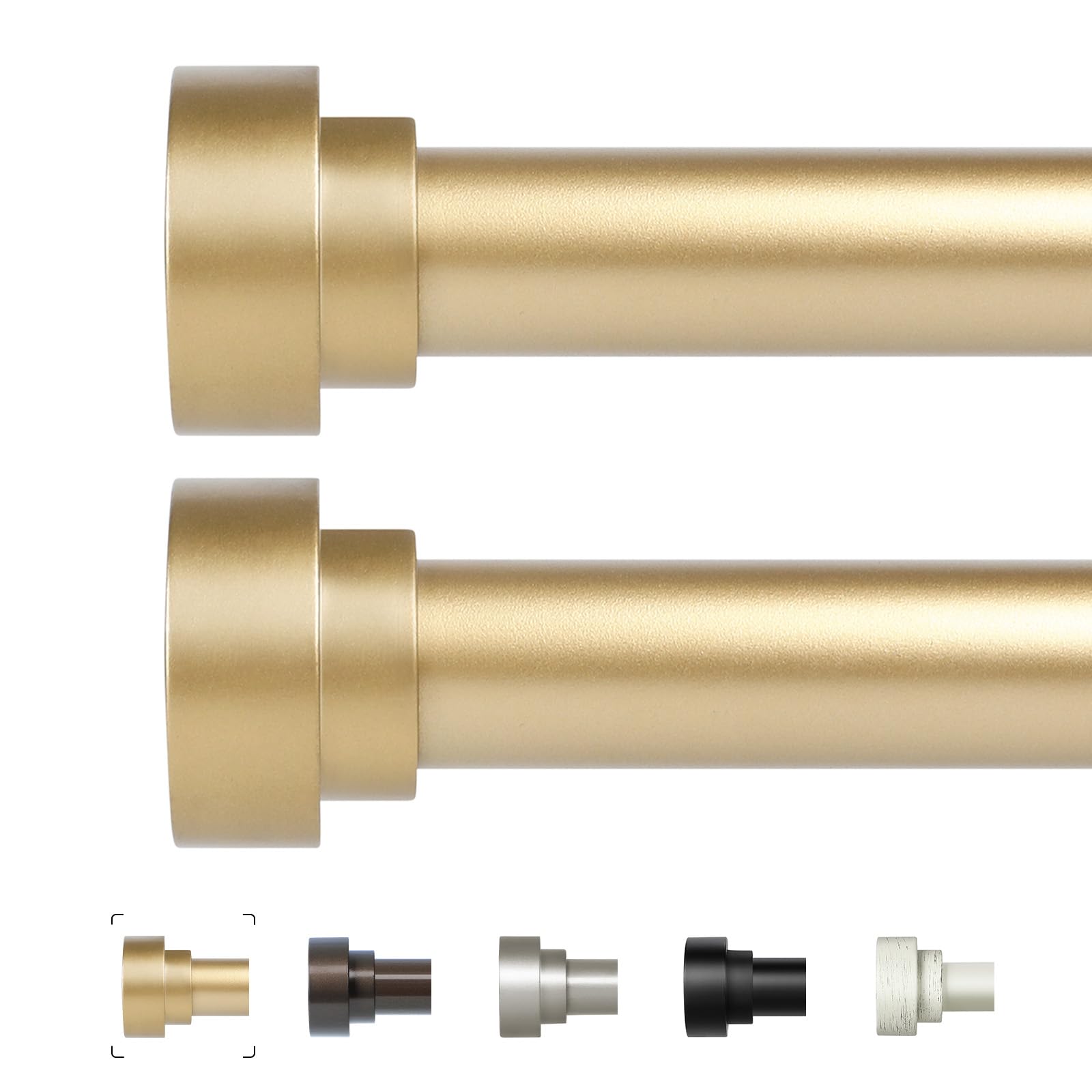 2 Pack Gold Curtain Rods for Windows 66 to 120 Inch(5.5-10ft), 1 Inch Heavy Duty Curtain Rods, Long Adjustable Curtain Rod, Modern Drapery Rods,