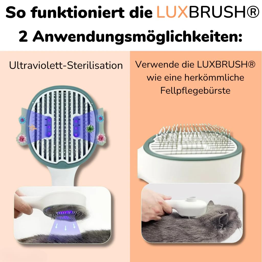 Kittinis Luxbrush Uv Zeckenbürste Katzenbürste Mit UV Sterilisation Antistatische Entfilzungsbürste Für Hunde Katzen, Fellpflegebürste, Haustierhaar (Grau)