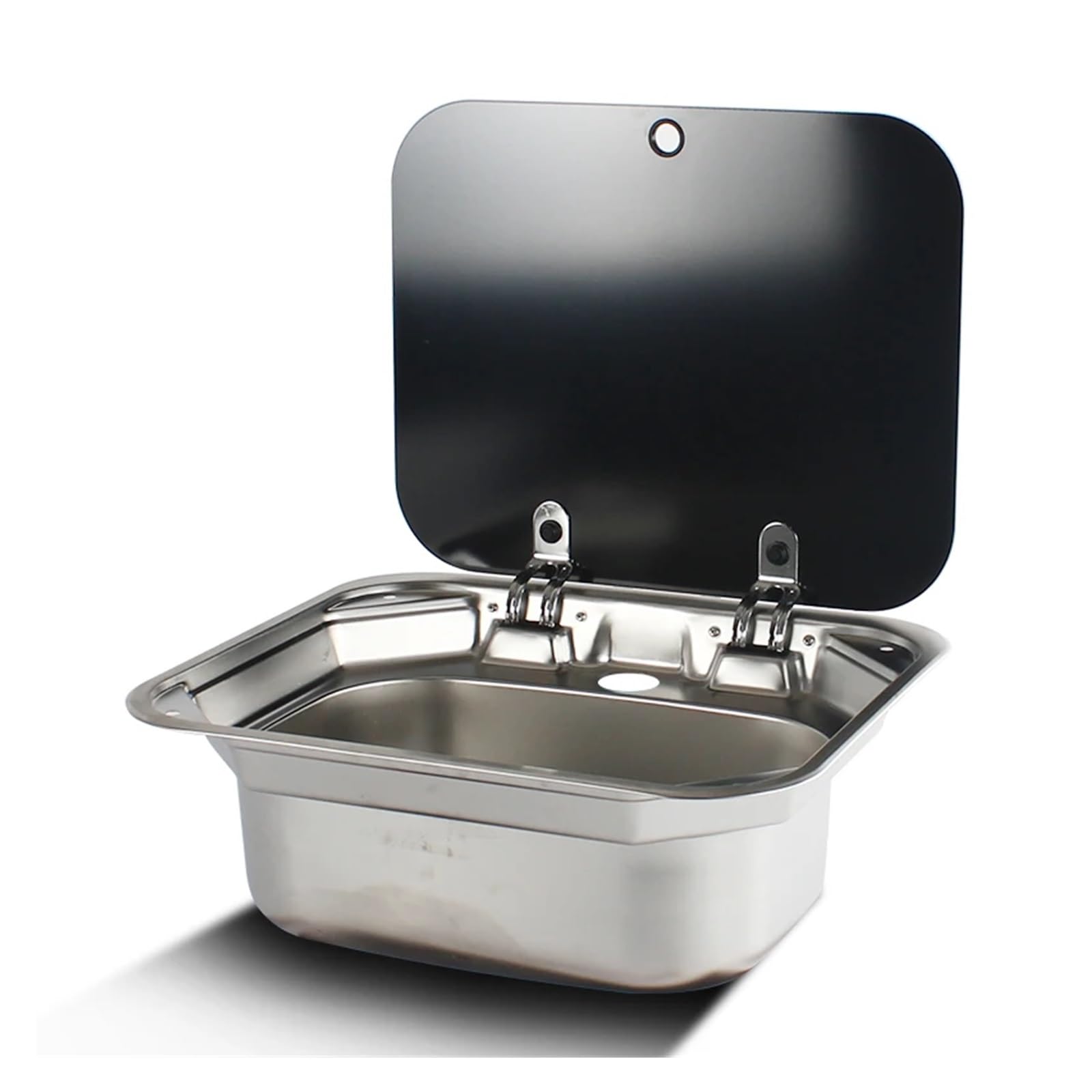 ZQFHSX Caravan Camping Stainless Steel Hand Wash Basin Sink Tempered Glass Lid With Folded Faucet Boat Camper Accessories For RV Modification(Sink with A)