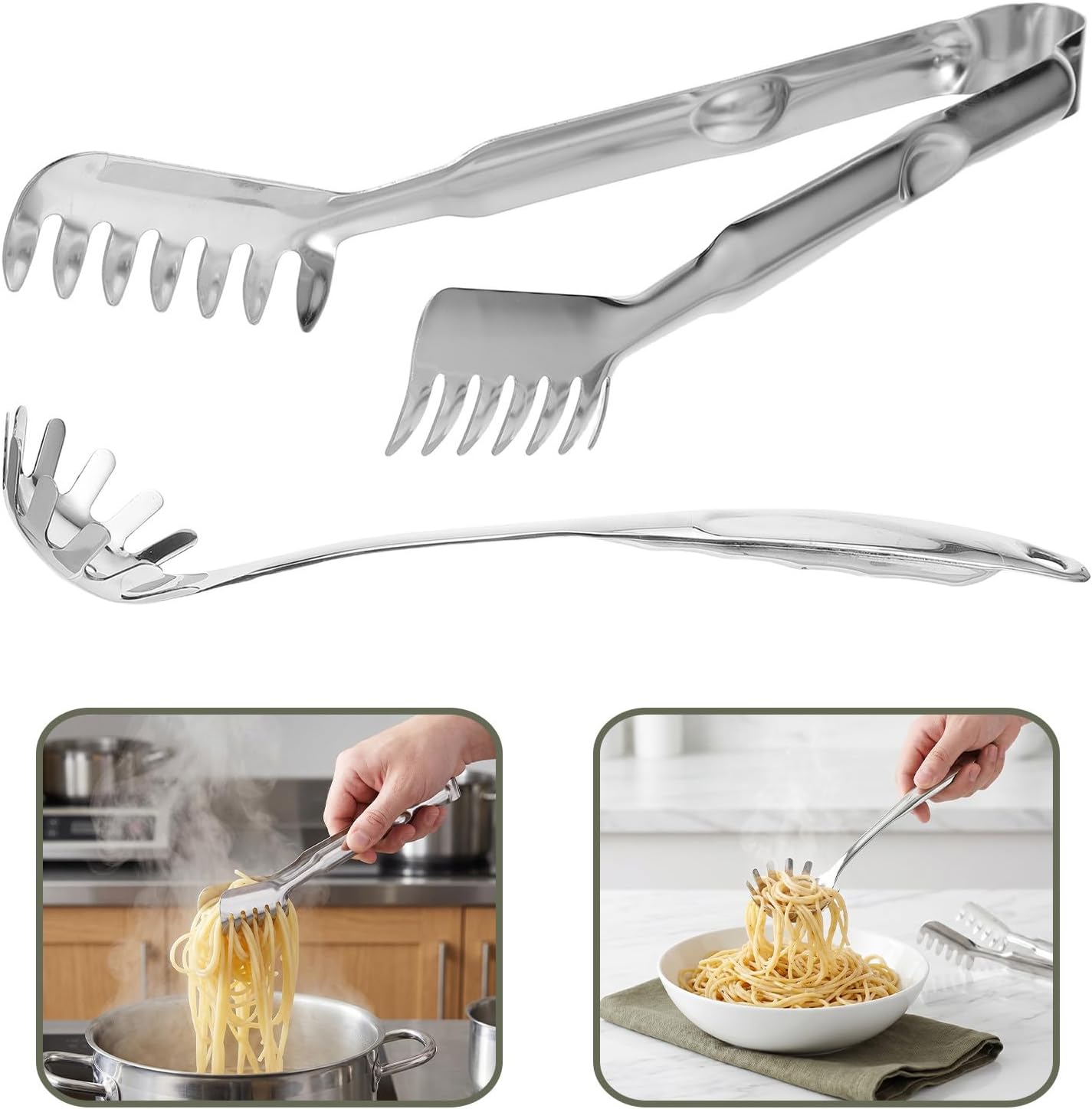 2pcs Spaghetti Spoon and Tong Stainless Steel Pasta Server