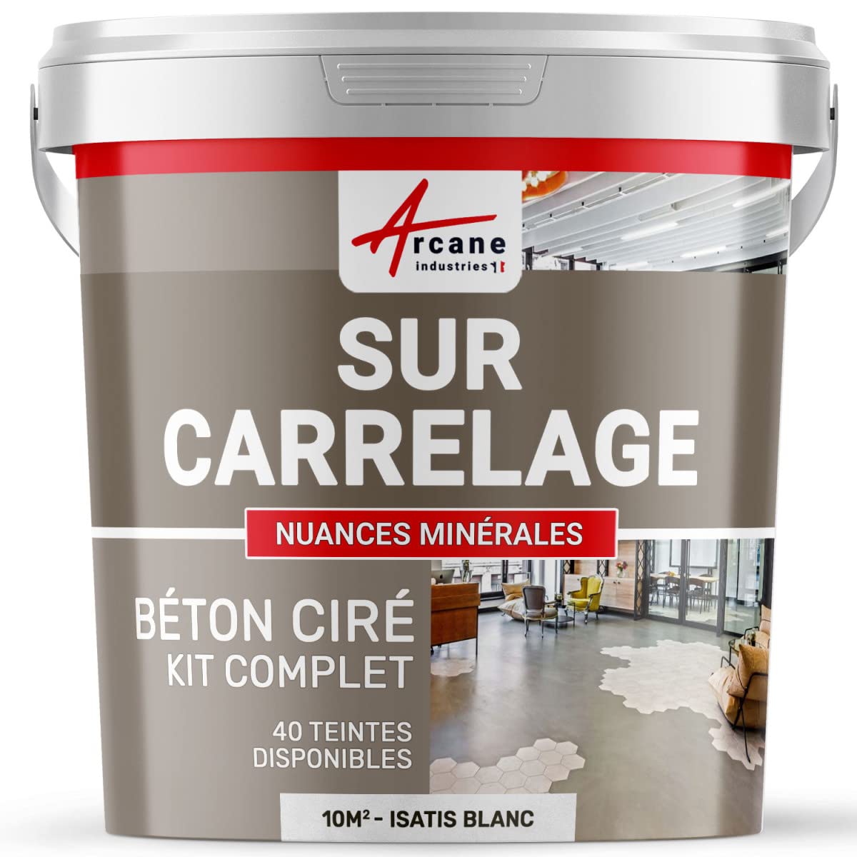 Béton ciré sur carrelage, cuisine, salle de bain, mural, sol, plan de travail, revêtement décoratif douche en kit - 10 m² (en 2 couches) Isatis Blanc - ARCANE INDUSTRIES