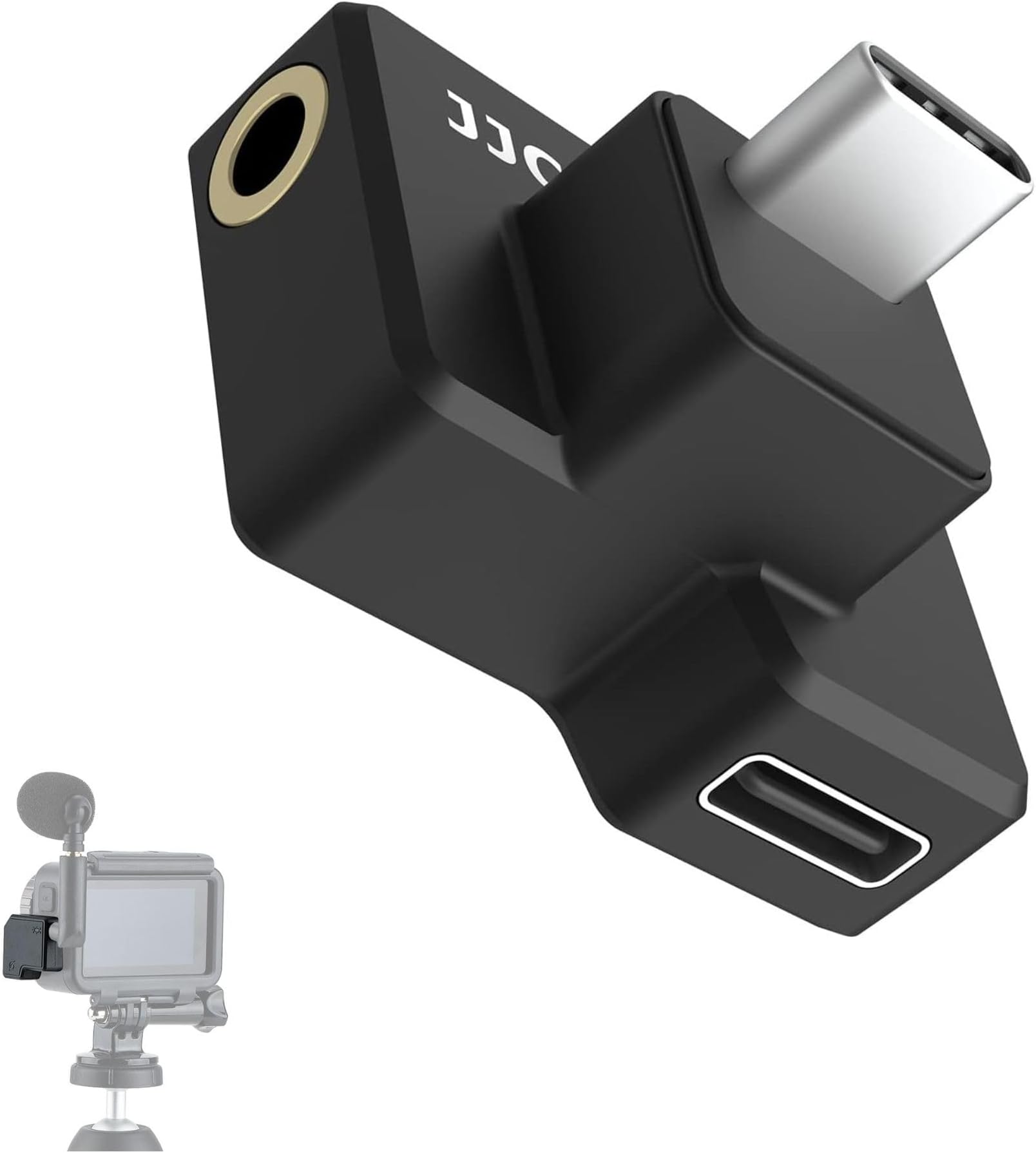 JJC Dual USB-C 3.5mm Mic Adapter for DJI Osmo Action Charging and Data Transferring, Audio Adapter Vlogging Accessories for OSMO Action Camera