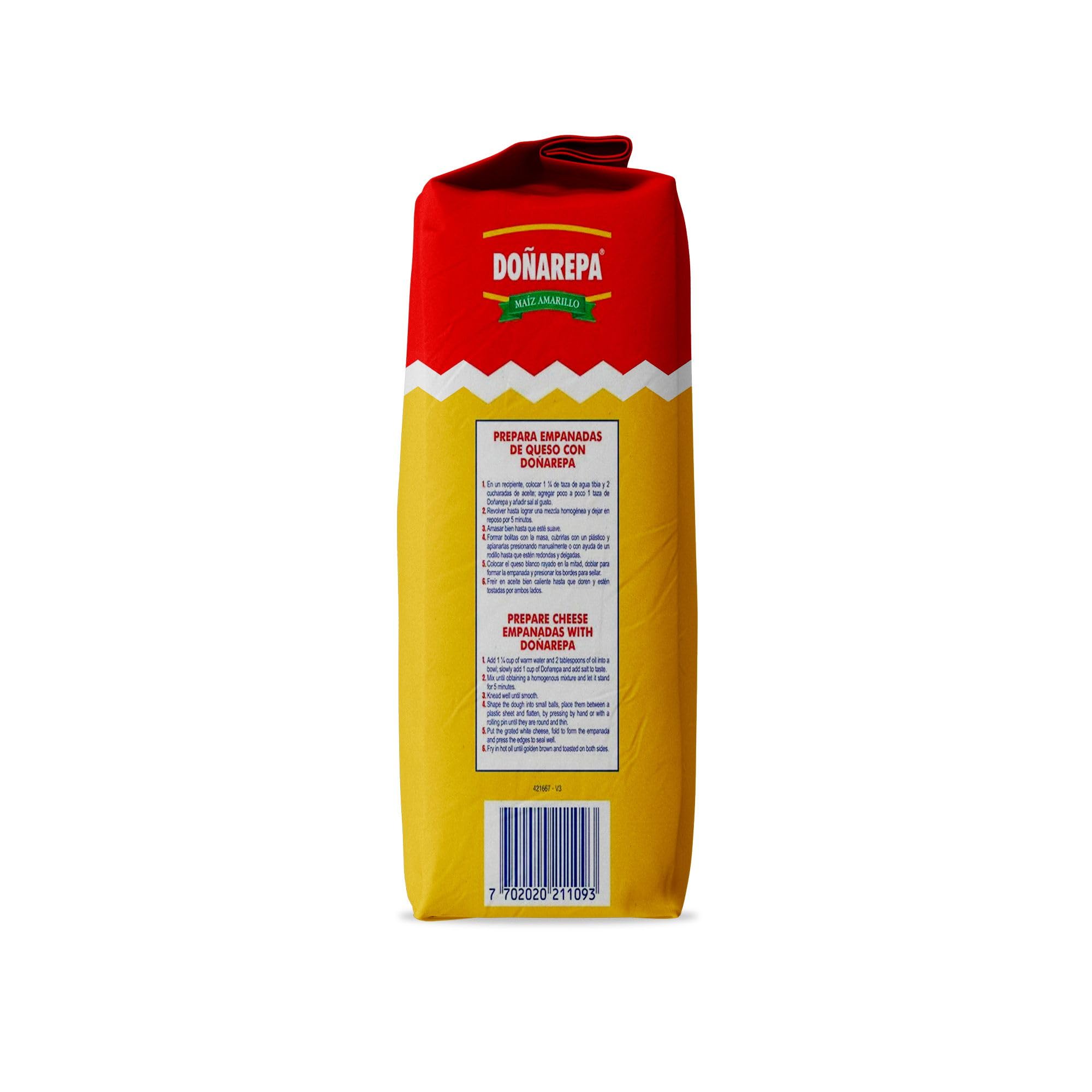 Doña Arepa - Harina de Maíz amarillo Extrafina - (Pack 10 x 1 kg) - 100% Natural y Rico en Fibra - Ideal para Preparar Arepas Colombianas, Cachapas y Platos típicos