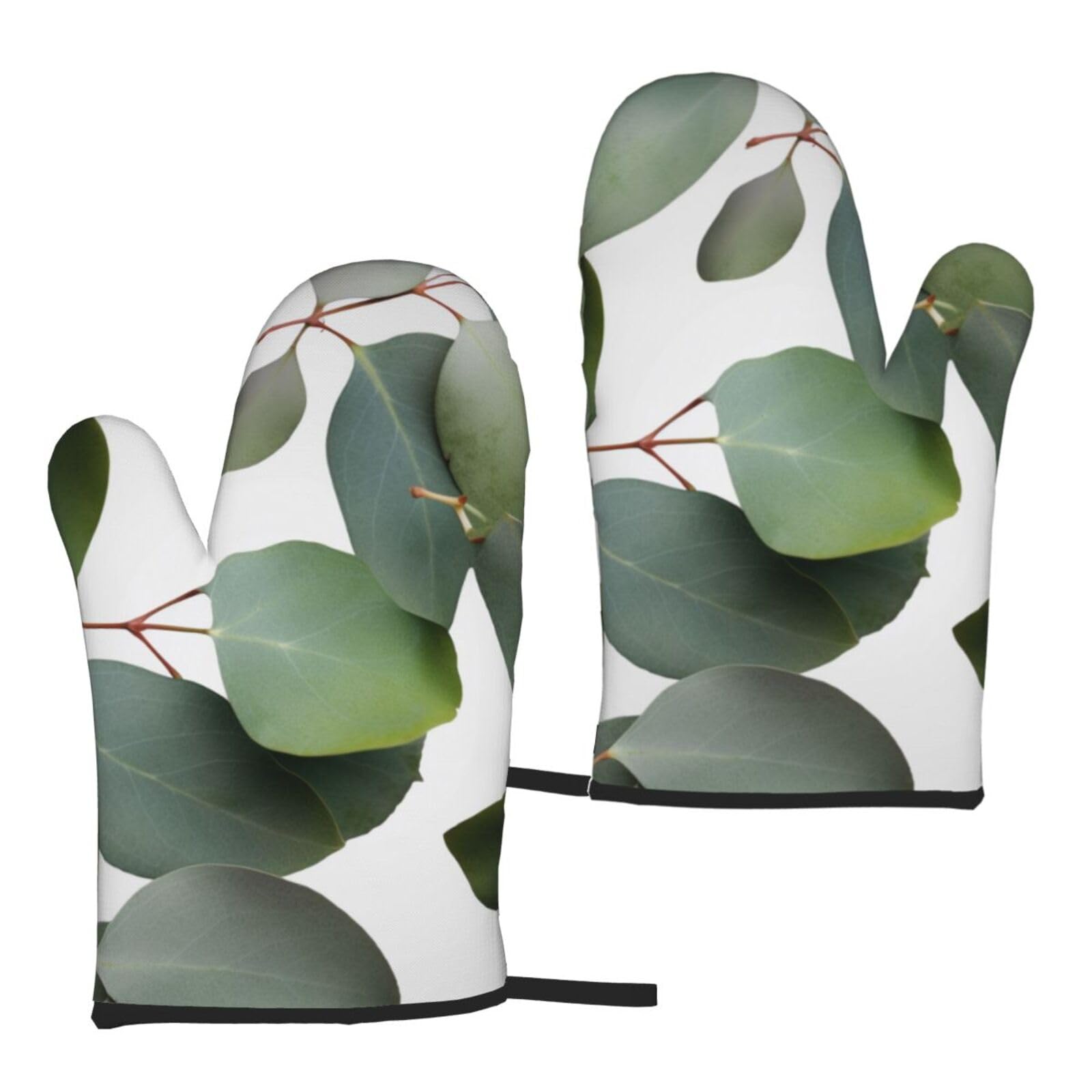 Eucalyptus Leaves printing Printed Oven Mitts Sets 2 PCS Heat Resistant and Non-Slip Glove Potholder for Kitchen Cooking Baking Grilling