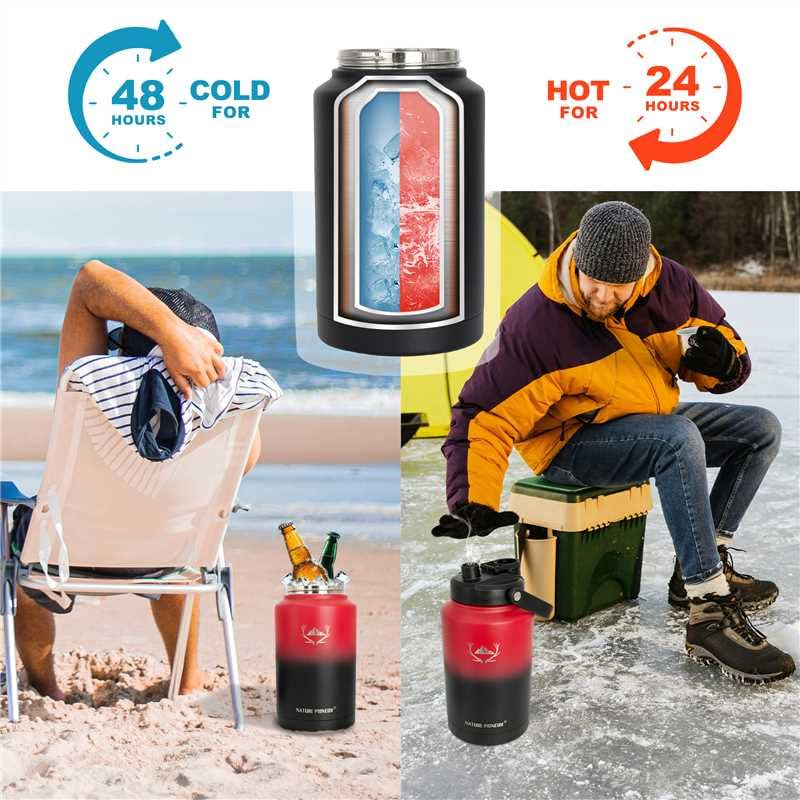 Image of NATURE PIONEOR 1 Gallon (128oz) Insulated Water Bottle Jug with Carrier Bag