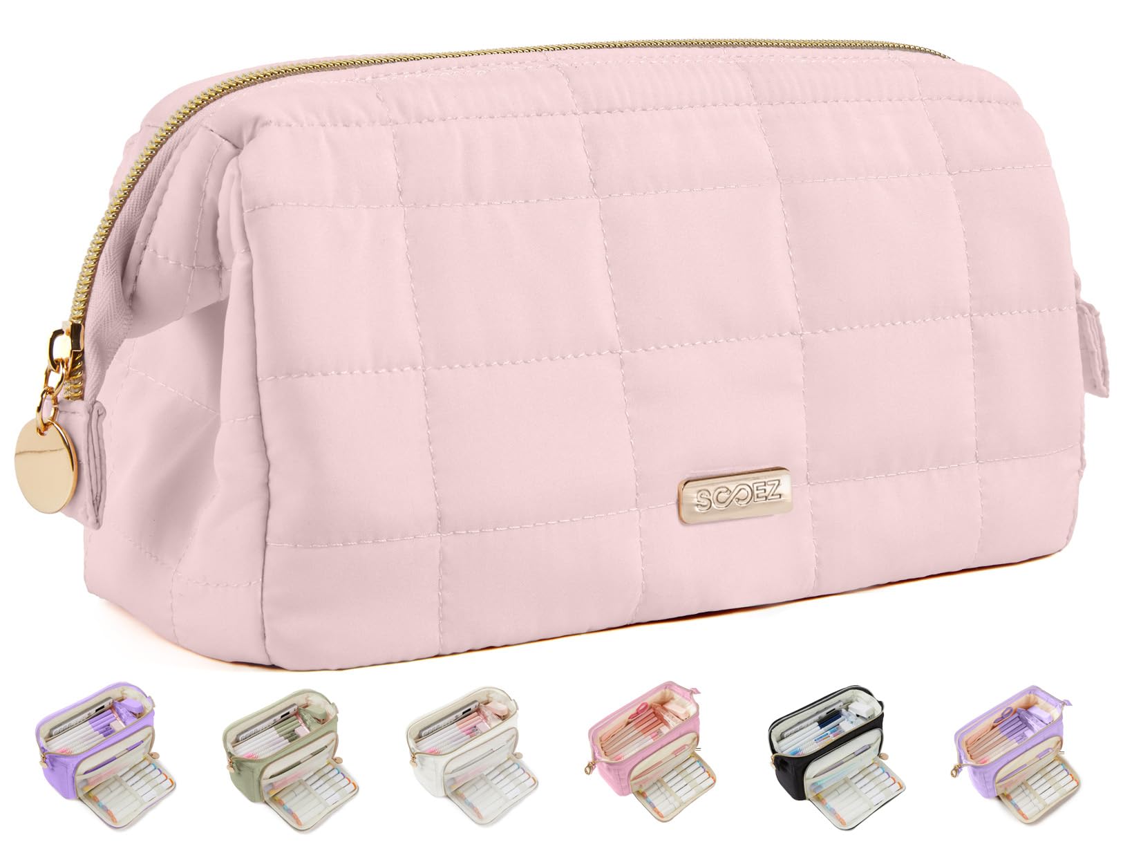 SooezLarge Pencil Case Pouch, Soft Pencil Bag with Zipper, Pen Bag Wide Opening, School Supplies Cute Pencil Case for Girls Boy Men Women, Soft Pink