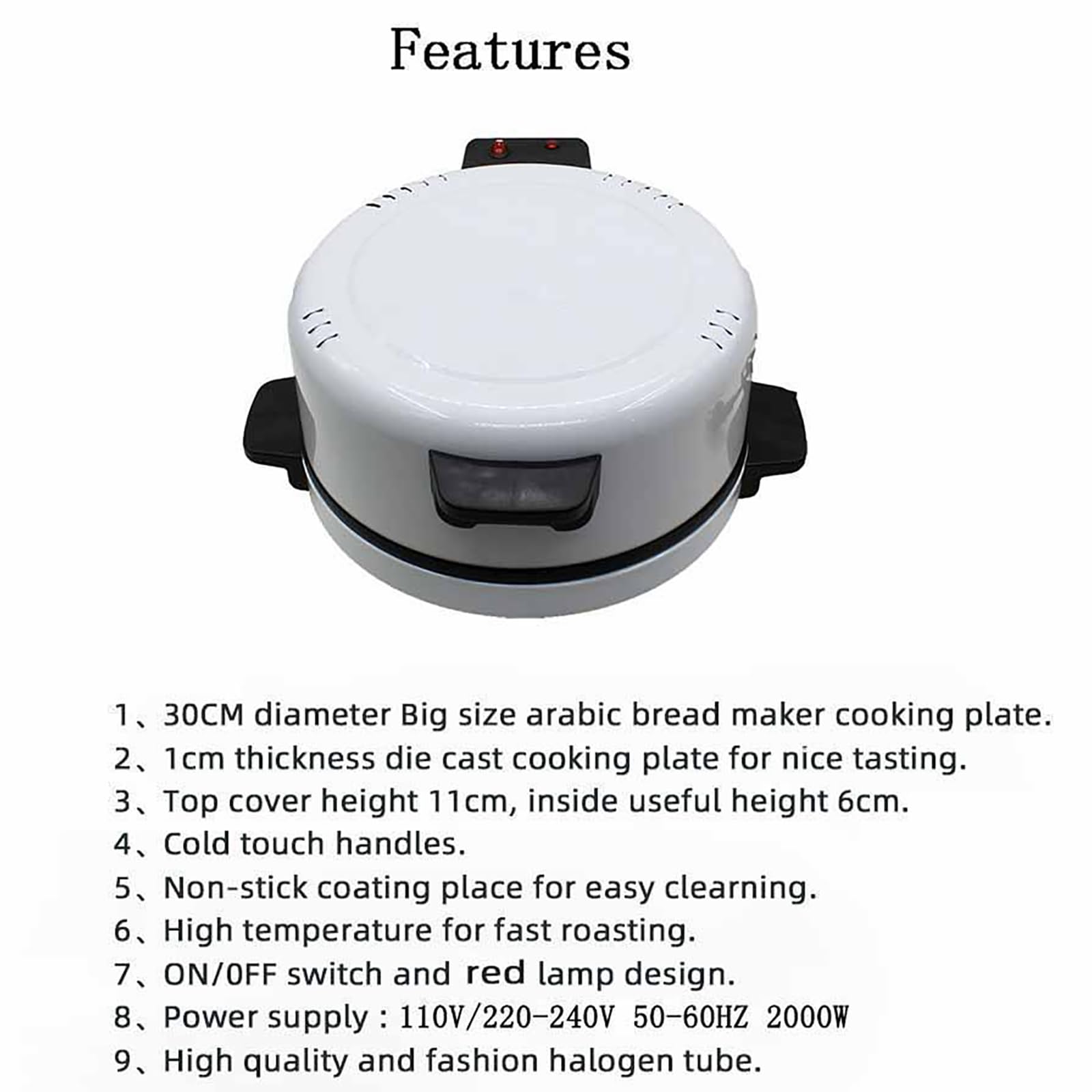 Pizzera de 12 pulgadas, tostadora portátil con control automático de temperatura, mango resistente al calor, tablero recubierto antiadherente, fácil de limpiar, horneado rápido a alta temperatura para