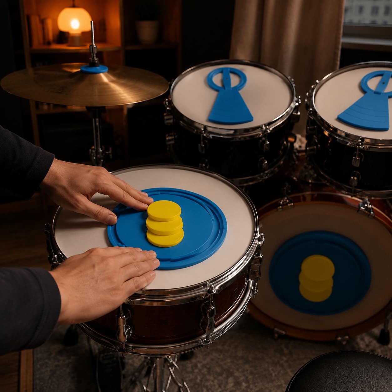 Plaque Sourdine pour en Silicone Surface Non Glissante pour Atténuer le Son Préserver les Peaux Lors Séances Pratique sur Jazz Tom, Bleu