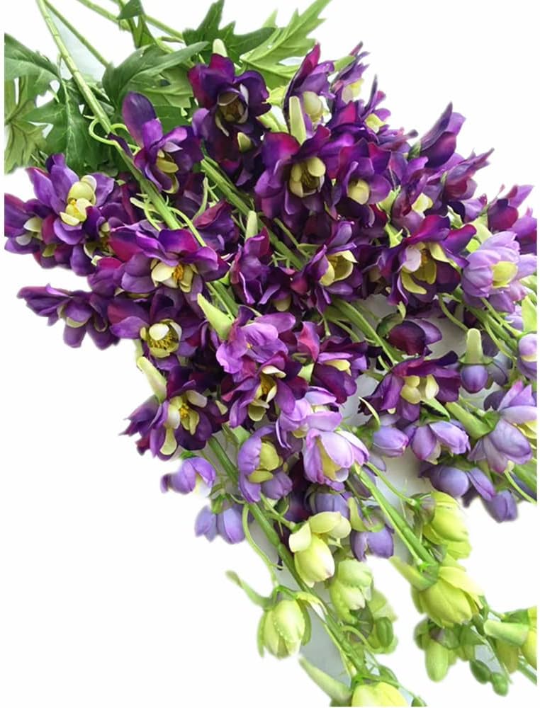 5pcs Artificial Delphinium Poisonweed Flower Faux Silk Larkspur Branch for Wedding Centerpieces Floral Decoration (Purple)