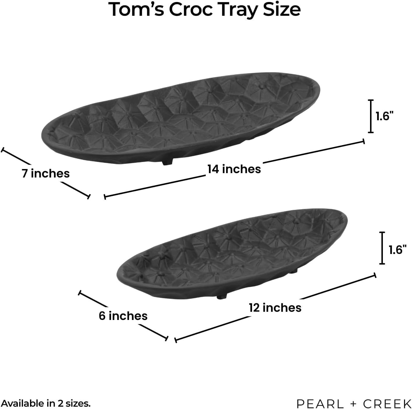 Tom’s Croc Tray – Handmade Oval Metal Decorative Tray with Crocodile Texture – Vintage Aluminum Tray for entryway, Coffee Table, or Home Decor - Matte Black 14"