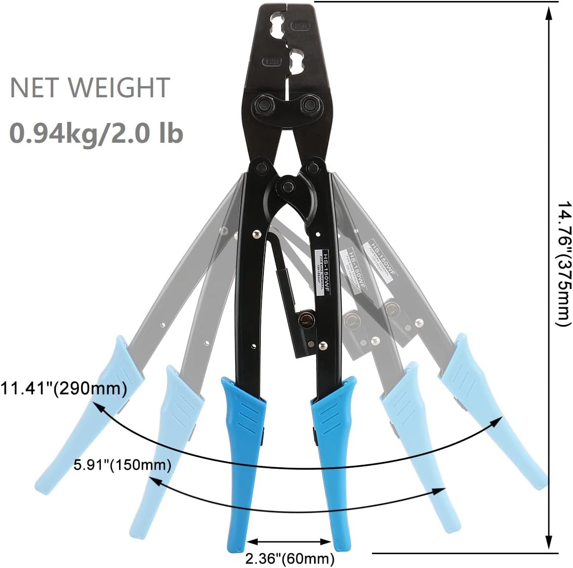 Baomain Ratchet Terminal Crimper Crimping Tool HS-150WF for 4/0MCM (120,150mm²) Insulated and Non-Insulated Ferrules