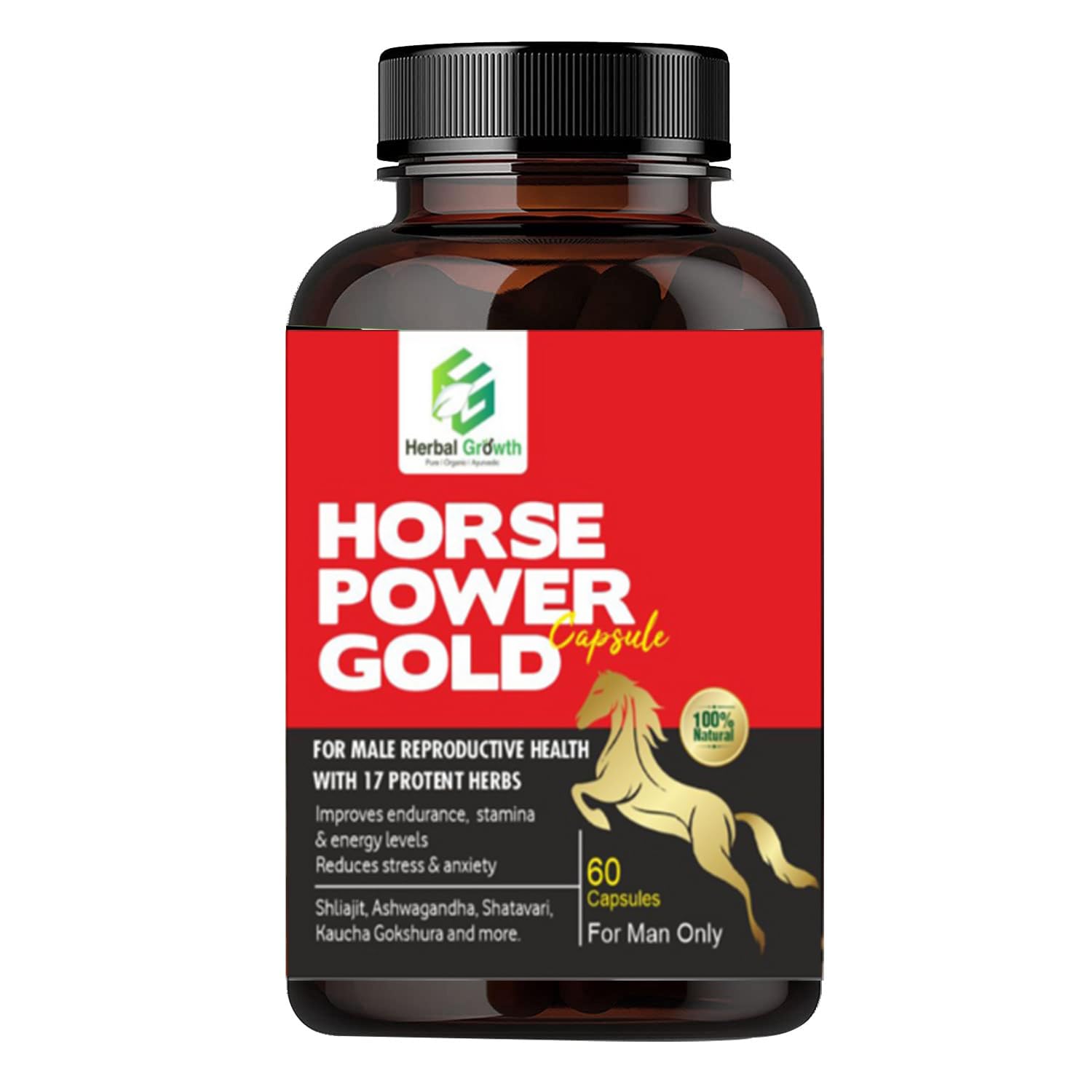 HERBALGROWTH Horse Power Gold Capsule 1000 MG for Men| Ayurvedic Medicine - For Stamina, Muscle Growth, Immunity & Overall Wellbeing| Horse Power Capsule (Pack of 60)