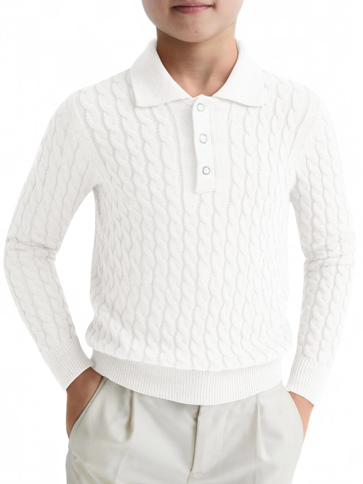 Haloumoning Boys Cable Knit Polo Shirt Kids Long Sleeve Sweater 5-14 Years