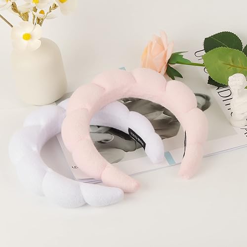 Miniatura 5 de Diadema de esponja para mujer, toalla de toalla de spa con 2 muñequeras, material suave y absorbente, accesorios para el cabello para lavado de