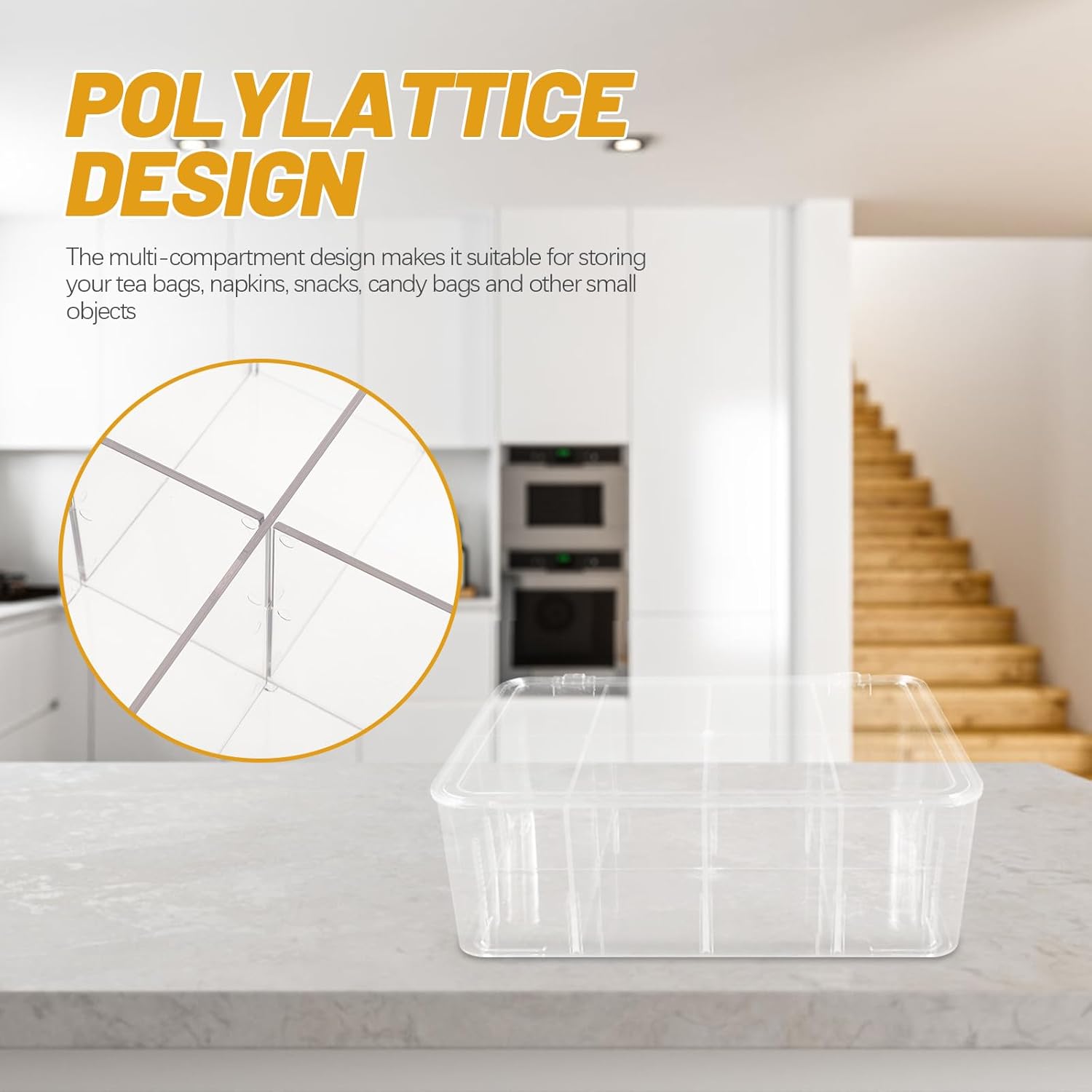 Acrylic Tea Bag Organizer Box with Lid, Large 8-compartment Coffee and Tea Storage Container, Multi-functional Sectioned Organizer for Kitchen Pantry and Office Use