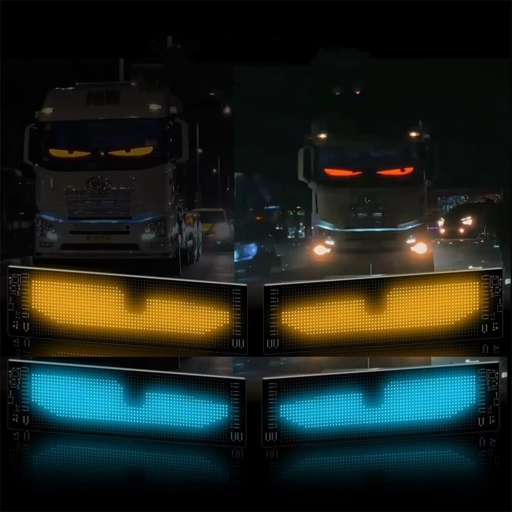 2-Pack 19.37 * 4.33in Dynamic Devil Eyes Light - Colorful Eye Lamp for Car Windows - DIY LED Flexible Screen With APP