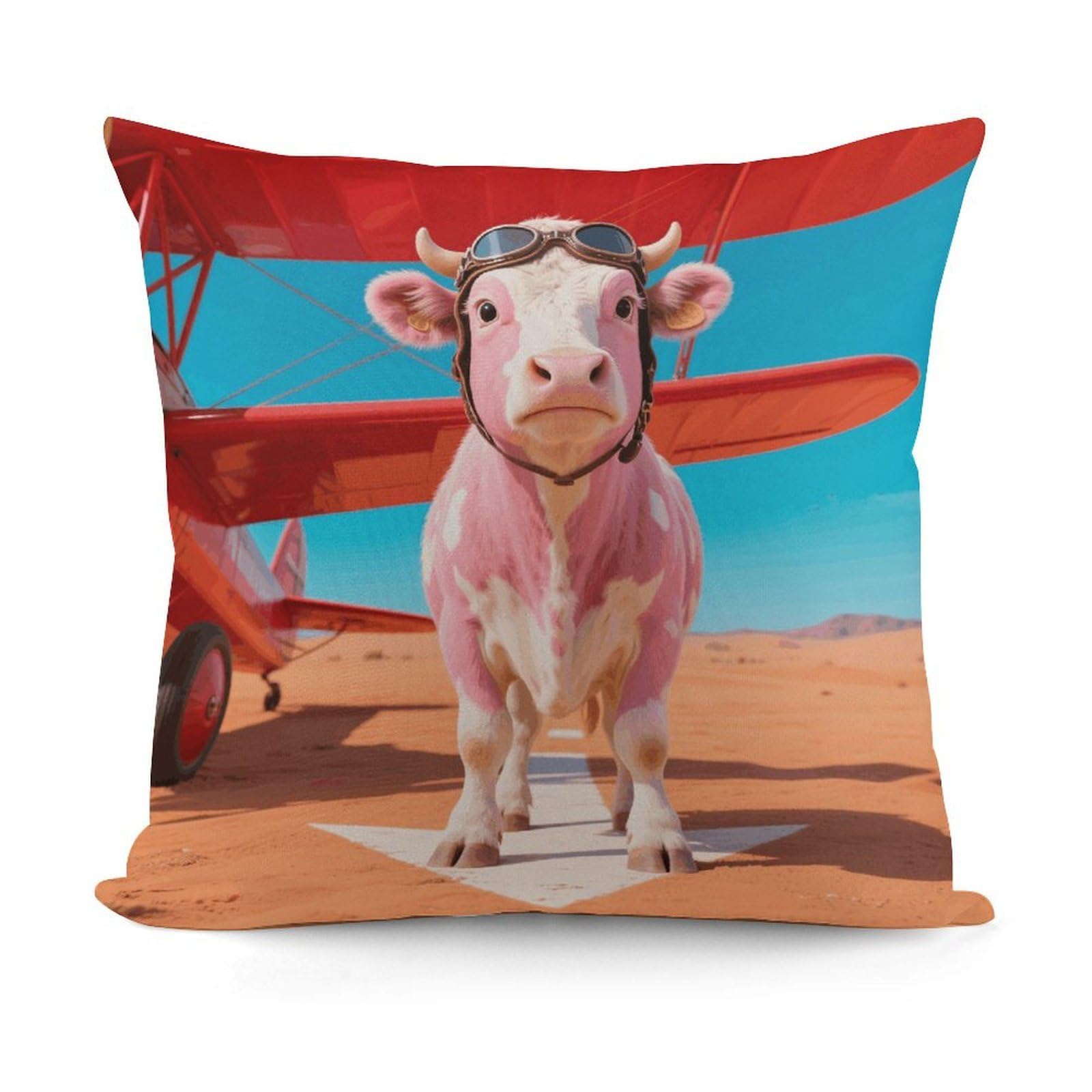 VstaDank Pink Cow Throw Pillow Covers Fade-Resistant Removable Pillowcase Square Cushion Case Cozy Pillow Case Breathable Pillow Protector Soft Pillow Shams 18"x18"