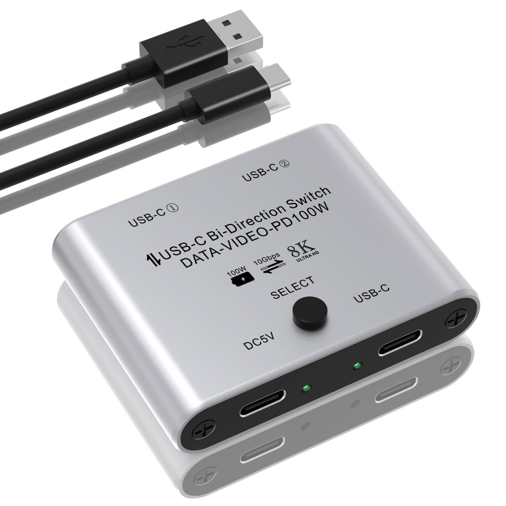 8K USB C Switch, Bi-Directional USB C Switcher for 2 Computers - 8K@60Hz/4K@120Hz Video + 100W PD Charging + 10Gbps Data Transfer, 1 in 2 Out / 2 in 1 Out USB C Splitter Switch with Power Cable-image-25