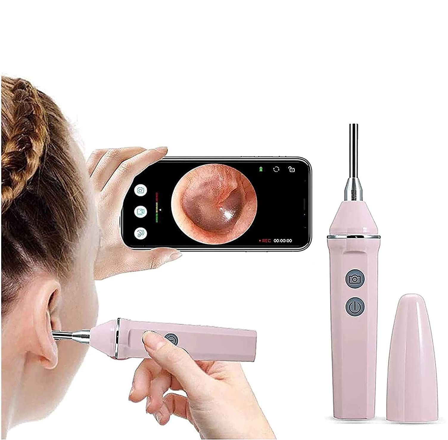 Cámara de Herramientas de eliminación de Cera de Oreja, Limpiador de Orejas visuales Inteligentes, otoscopio de Oreja inalámbrica con 6 DIRIGIÓ Luces, IP67 Kit de Limpieza de Orejas a Prueba de