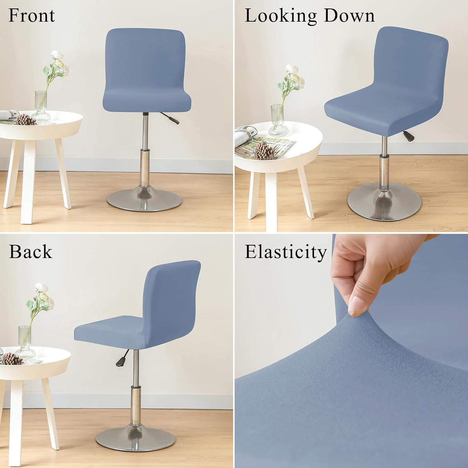 Copri Sgabello Da Bar Con Schienale, Coprisedili Per Sgabelli Da Bar Con Rivestimento, Fodera Per Sgabello Da Bar Rimovibile e Lavabile, Disegno Elastico (nero) (cielo blu)