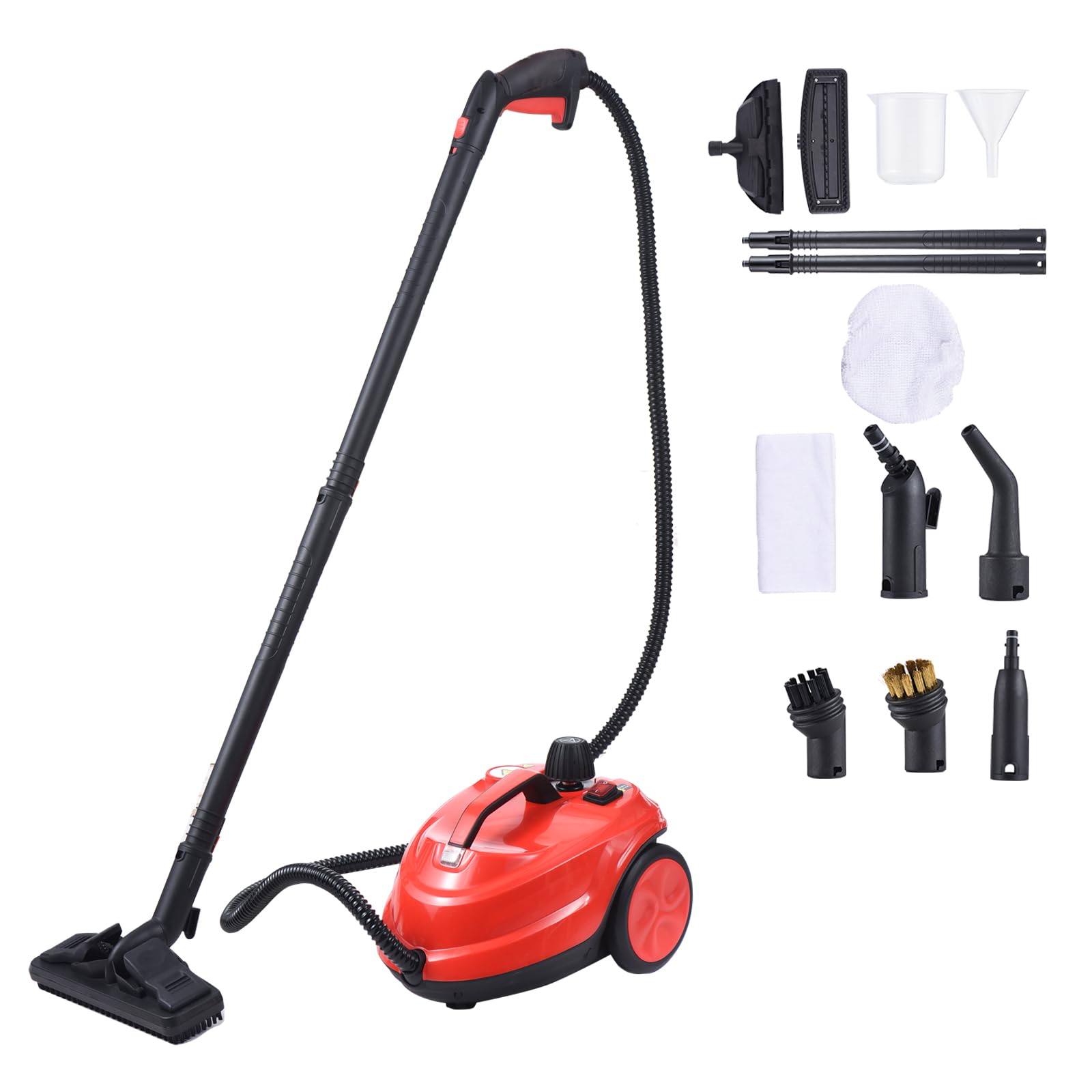DURAGS2000W Steam Cleaner with 16 Accessories 1.8L Tank 5 Bar Pressure Multi-Purpose Deep Cleaning Rolling Steamer Cleaner for Windows Floors Cars