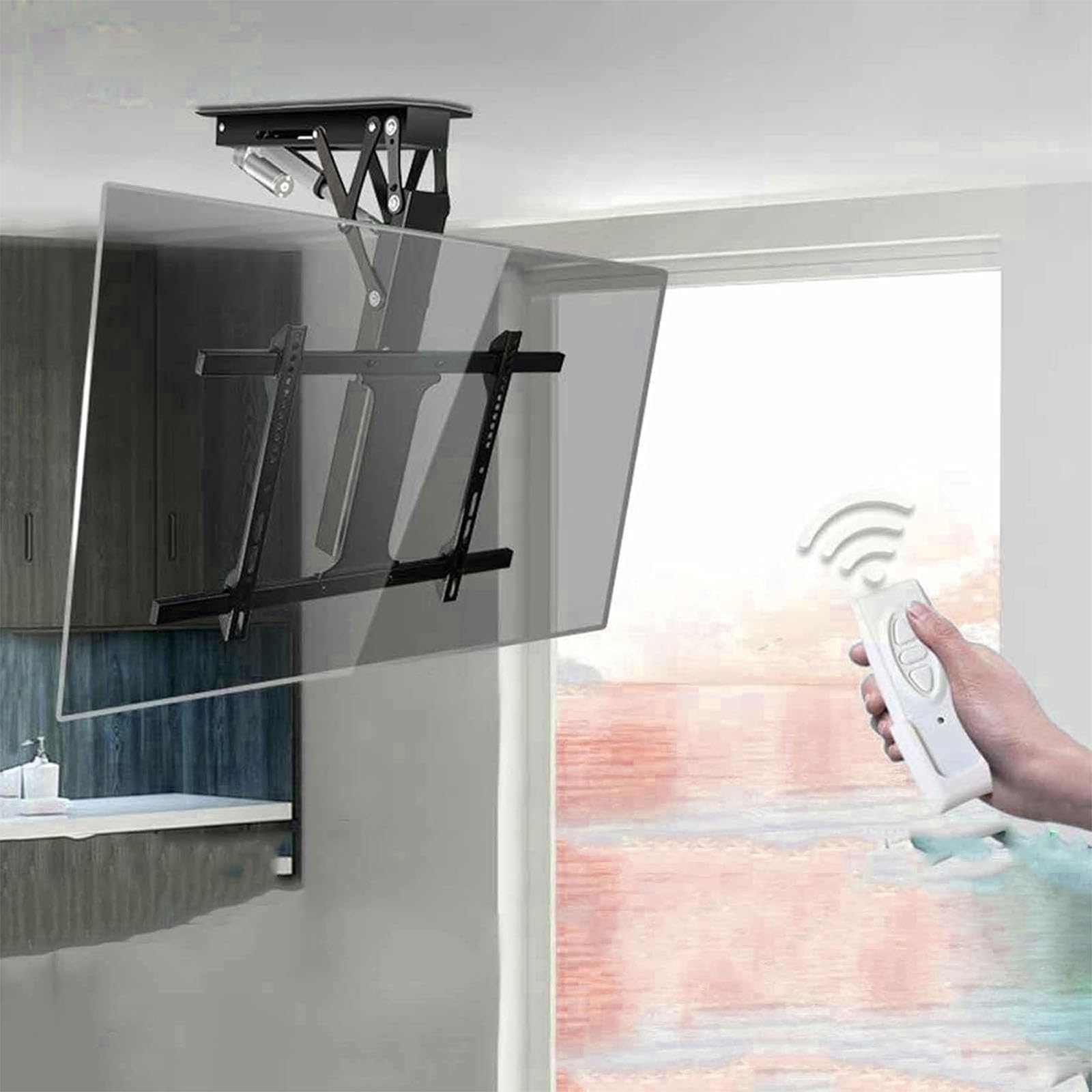Motorizzato Sollevamento TV Staffa - Supporto TV Motorizzato Da Soffitto Da 32-70 Pollici, Pieghevole Verso Il Basso 0-85°