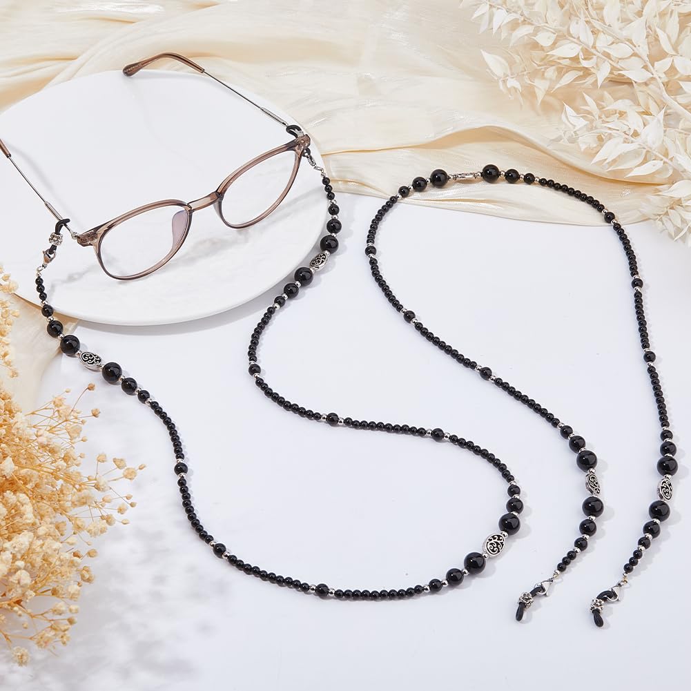 SUPERFINDINGS 2 collane per occhiali da sole con perle portaocchiali intorno al collo, nere per occhiali da sole, per uomo e donna
