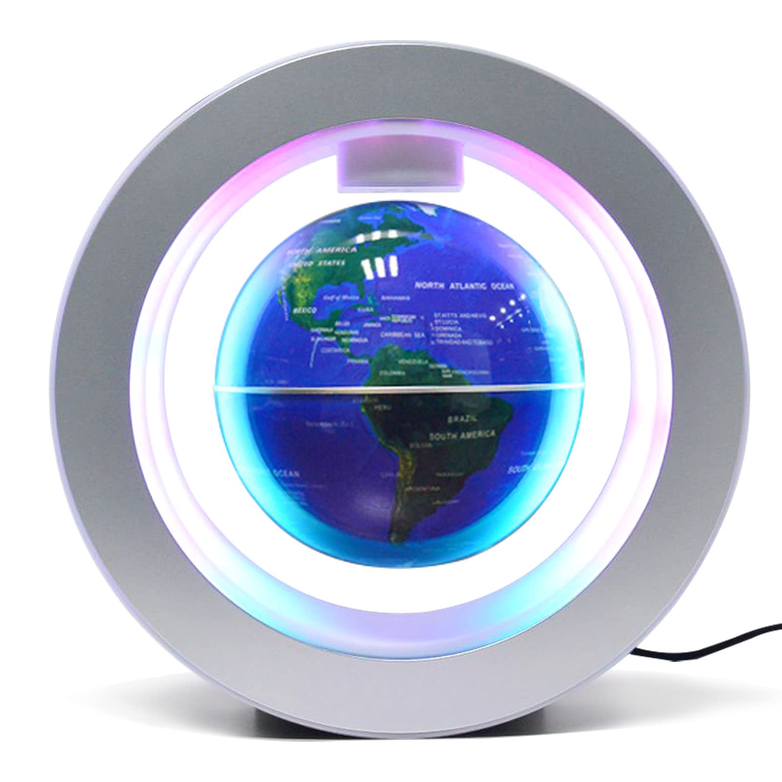 Globe,Qolam Floating Globe 6 Inch Magnetic Levitation Rotating World Map with Multicolor Light Base Creative Anti Gravity Globe Lamp for Children Gift Home Office Desk Decoration Teaching Demo