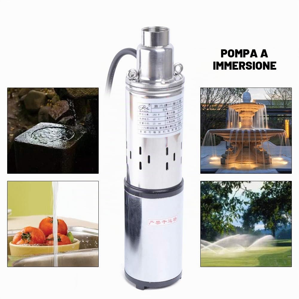 Pompa dell'acqua da 16L/min con cavo da 17m, pompa per pozzi profondi, pompa sommersa solare, pompa sommersa a pressione, pompa per fontana in acciaio inossidabile, pompa da giardino