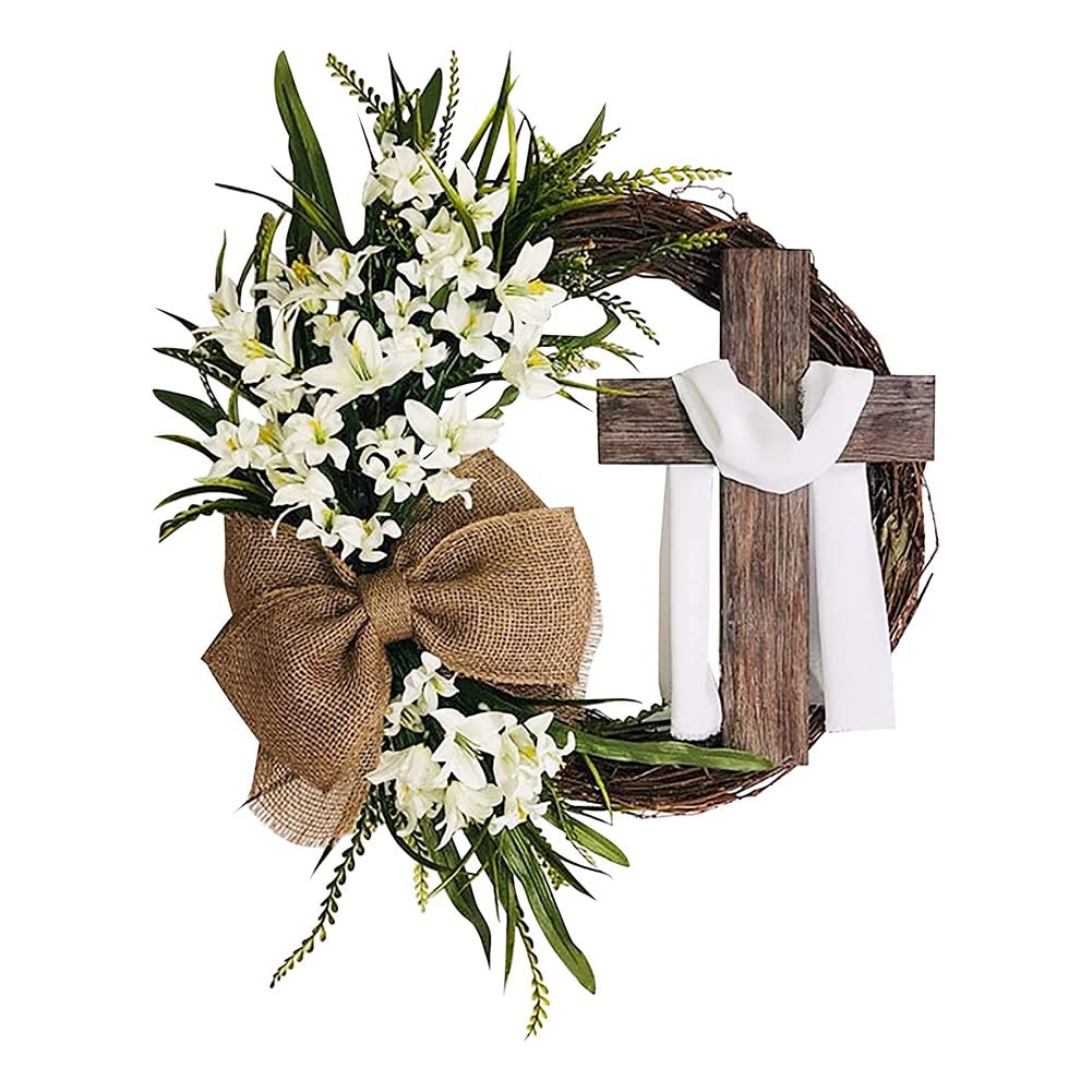 Easter Wreath Door Hanging Decoration with, Bouquet Garland for Front Door Decor, Simulation Plant Flower,A