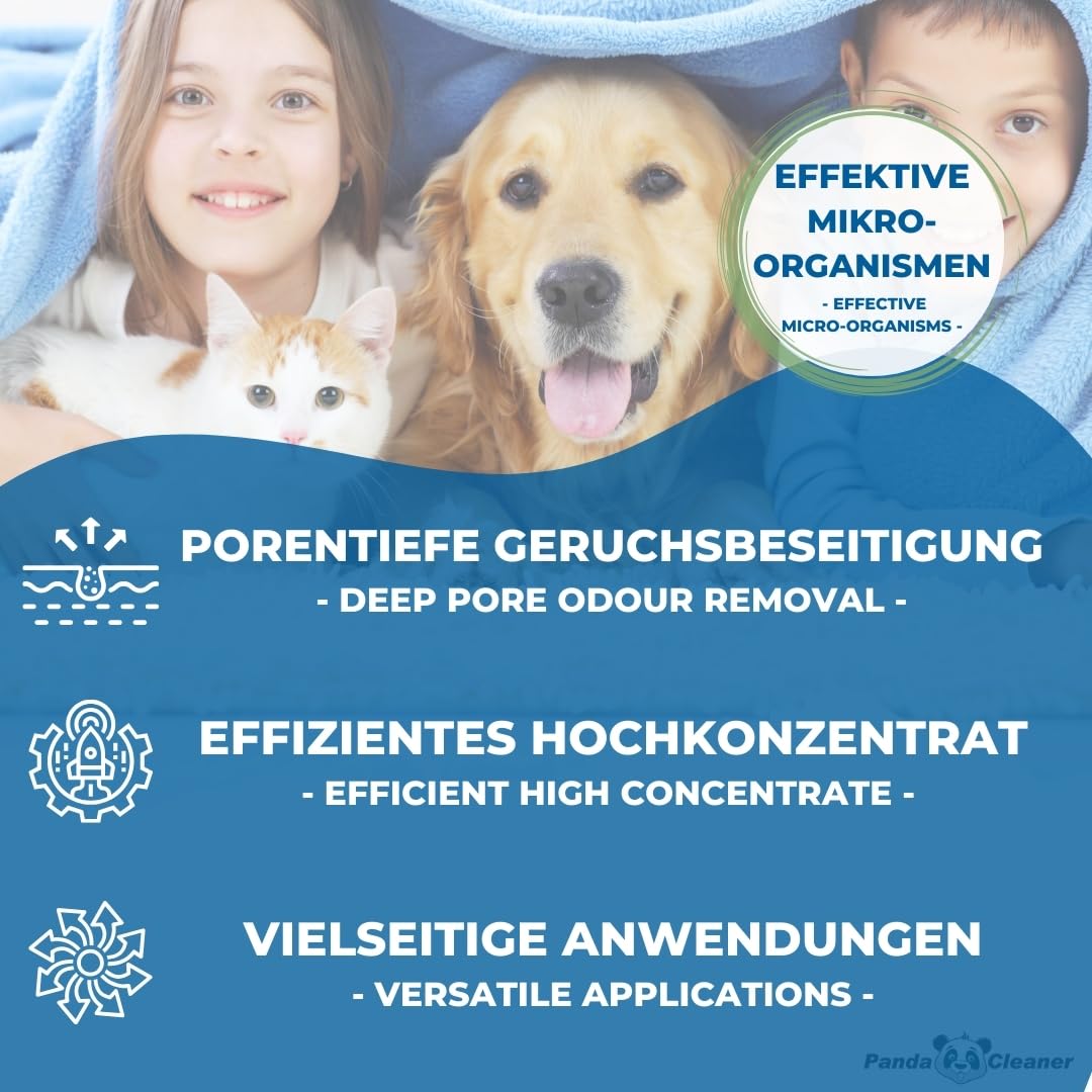 PandaCleaner® Bio-Urin Attack Odour Remover/Smell Neutralizer - Concentrado de 2000ml - Eliminación biológica de olores animales