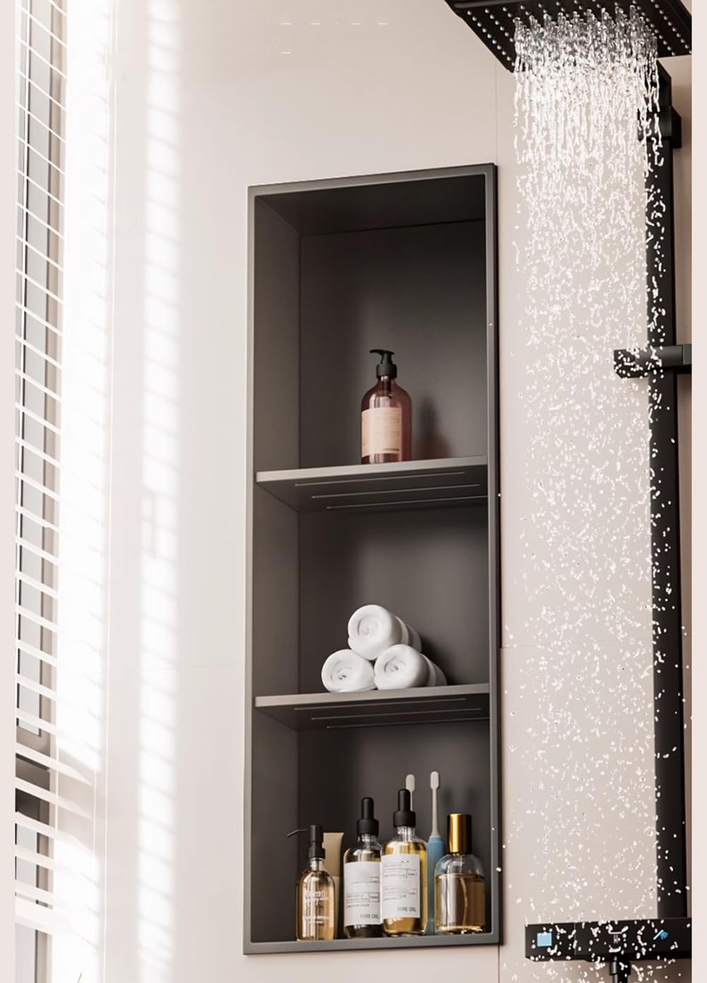 Amazon｜HEFJIAYCIQ 3段 ブラック 11x35インチ 埋め込み式壁ニッチ
