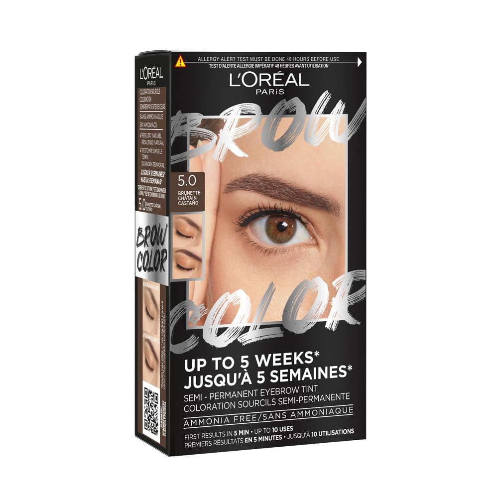 L'Oréal Paris - Teinture Sourcils Semi-​Permanente - Tenue Jusqu'à 5 Semaines* - Premiers Résultats en 5 Min - Jusqu'à 10 Utilisations - Sans Ammoniaque - Brow Color - Teinte : 5.0 Brunette