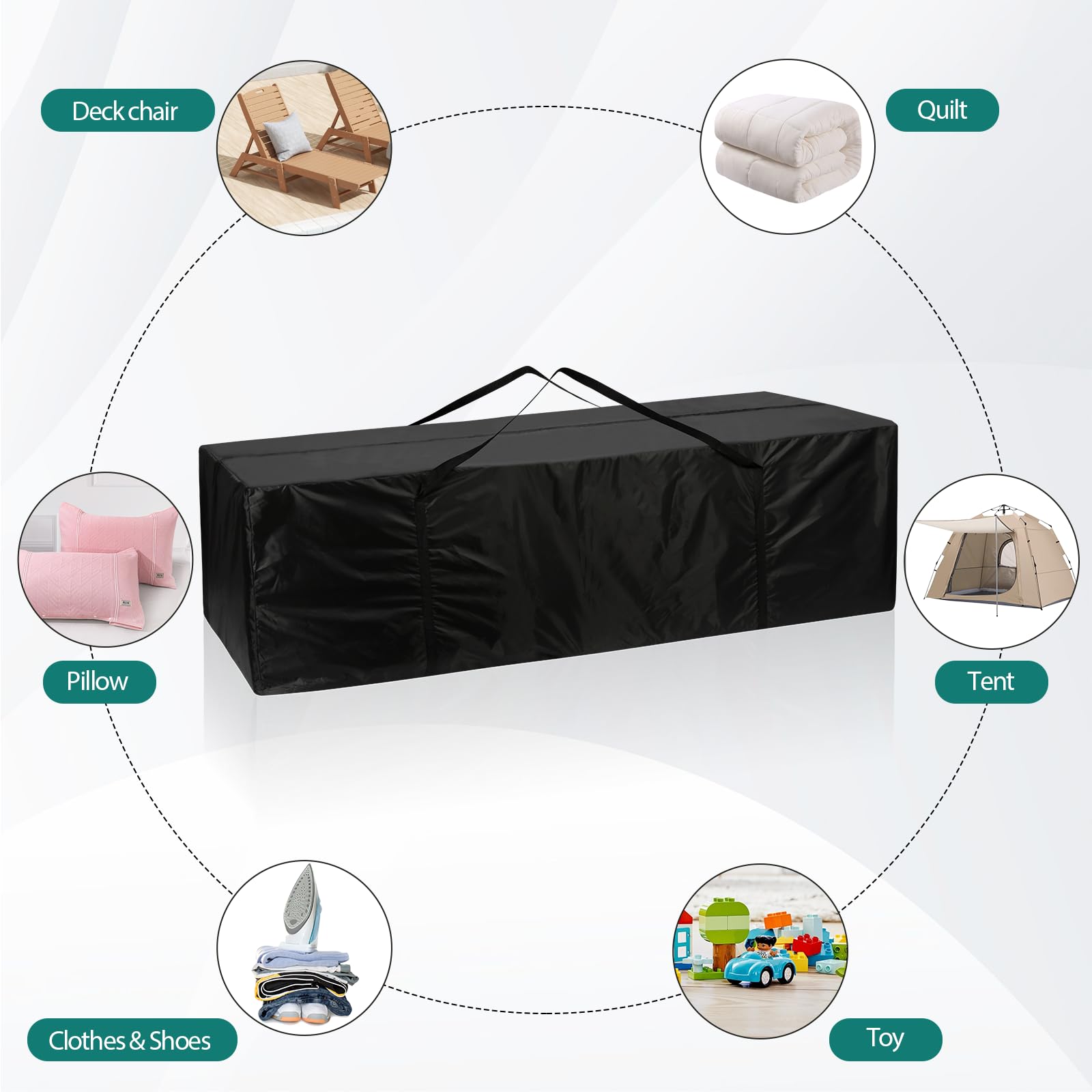 AiQInu Borsa da Giardino per Cuscini, Oxford Porta Cuscini da Esterno Impermeabile, Nero Borsa per Cuscino con Maniglie - 173x76x51cm