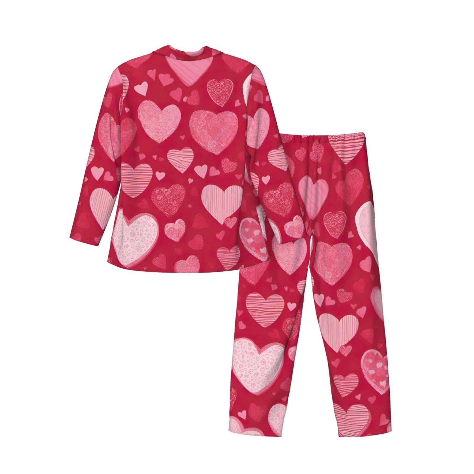 Herren-Pyjama-Set, langärmelig, mit Valentinstag-Aufdruck, zweiteilig, Hauskleidung, bequeme Nachtwäsche