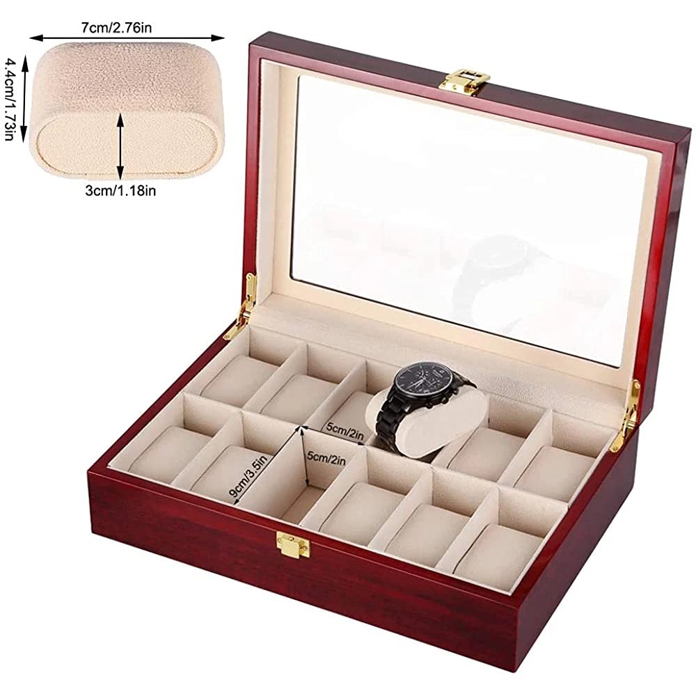 Sprzedam pudełko na zegarek Organizer na zegarki 12 kratek Drewniane etui do przechowywania zegarków Pudełko do przechowywania biżuterii Organizer na kolekcję biżuterii (Kolor: D) (E)