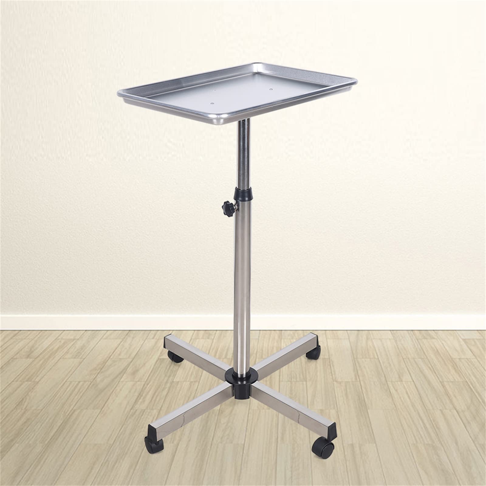 MINRS Carro de peluquería con bandeja de tatuaje para salón, bandeja de salón, altura ajustable, carrito de salón con ruedas, carrito de salón para spa, barbería, clínica, color plateado