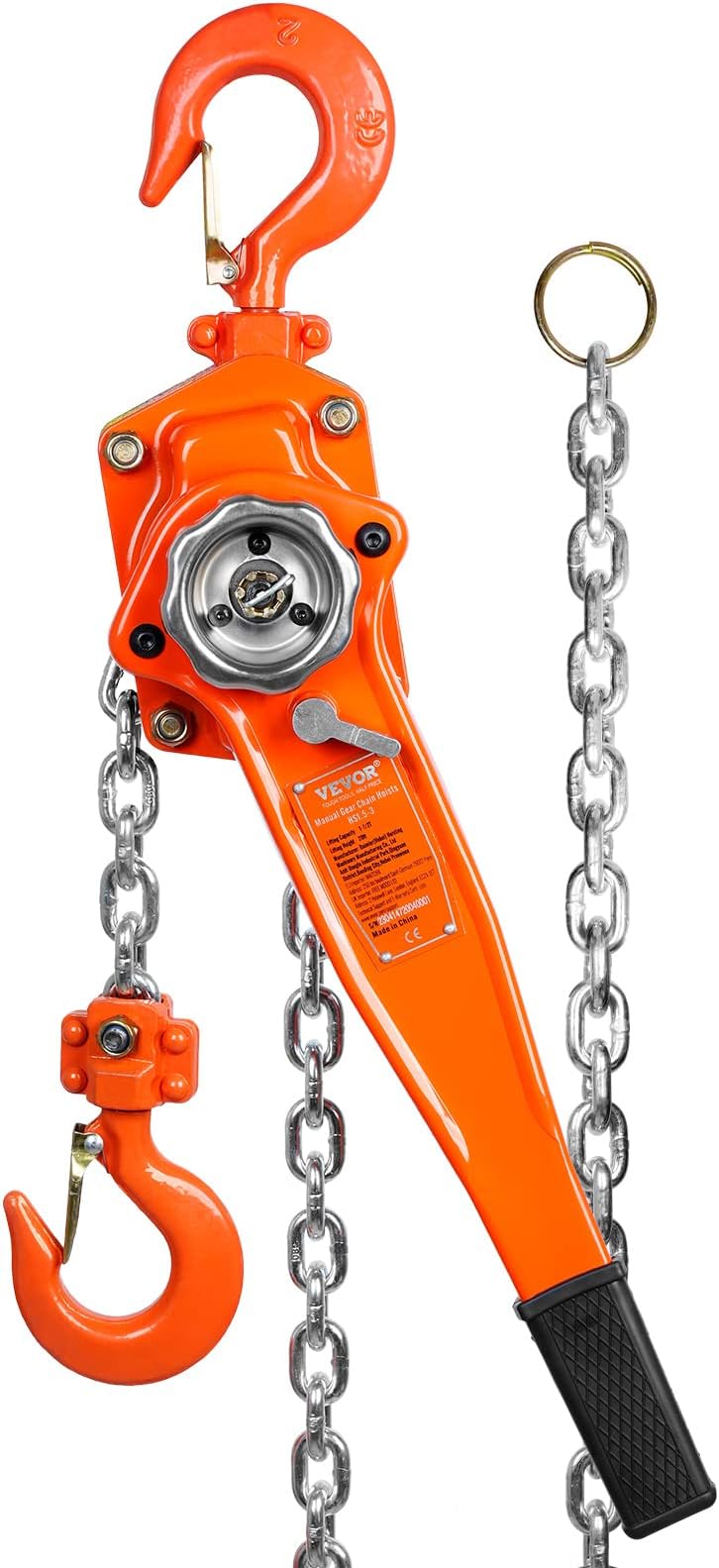 Happybuy Manual Lever Chain Hoist, 1-1/2 Ton 3300 lbs Capacity 20 FT Come Along, G80 Galvanized Steel with Weston Double-Pawl Brake,Auto Chain Leading & 360° Rotation Hook, for Garage Factory Dock