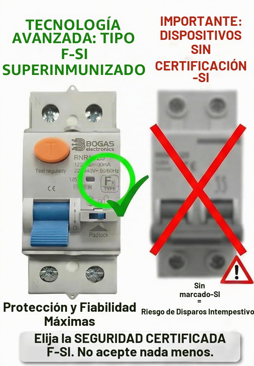 Diferencial electrico Type F-SI |40 amperios|300mA|2 polos (N+F)| con certificaciones oficiales y C E.