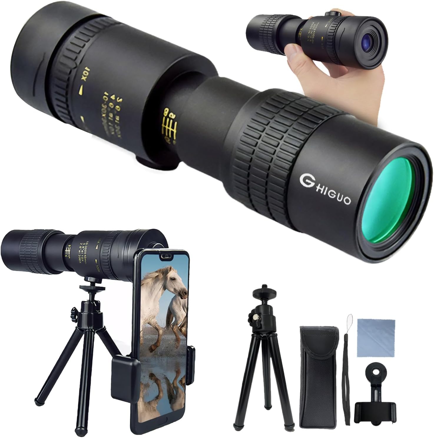 10-300x40 Monoculars for Adults High Powered, Compact Monocular Telescope for Smartphone, Mini Pocket Handheld Monocular with Flexible Tripod for Hunting, Star Gazing, Bird Watching, Travel