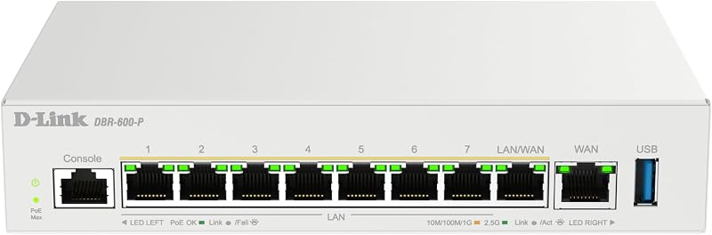 Guardian 600 PoE Multi-Gig Business Router (DBR-600-P), Premium Router with Multi-WAN Failover, SPI Firewall, 8X 2.5GbE PoE+ LAN, VPN
