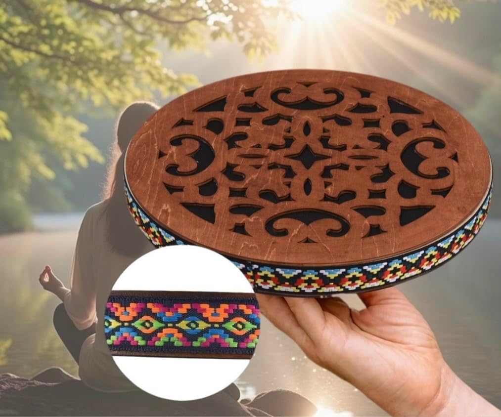 Handmade wooden ocean drum, sound healing wave drum, onomatopoeic tambourine, pleasant sound to release stress, yoga meditation performance accompaniment gift (8 inchs)