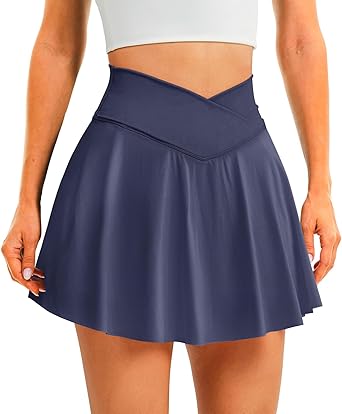 DLOODA Womens Tennis Skirt with Pockets Shorts Crossover High Waisted Athletic Skorts Skirts for Golf Running Workout