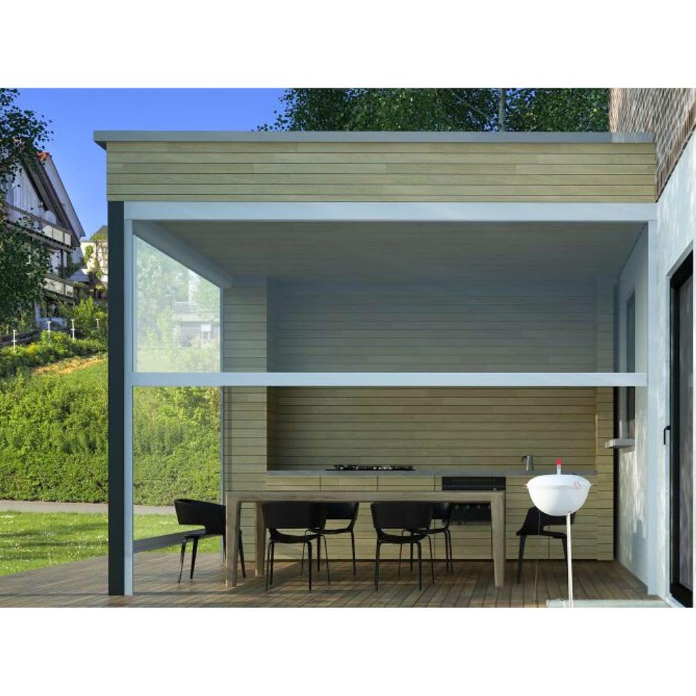 TENDAGGIMANIA Tenda Crystal PVC Trasparente Impermeabile - Tende da Esterno Antipioggia e Antivento Misura 140CM x 200CM - con Guide Laterali Antivento e cassonetto -Modello Libeccio