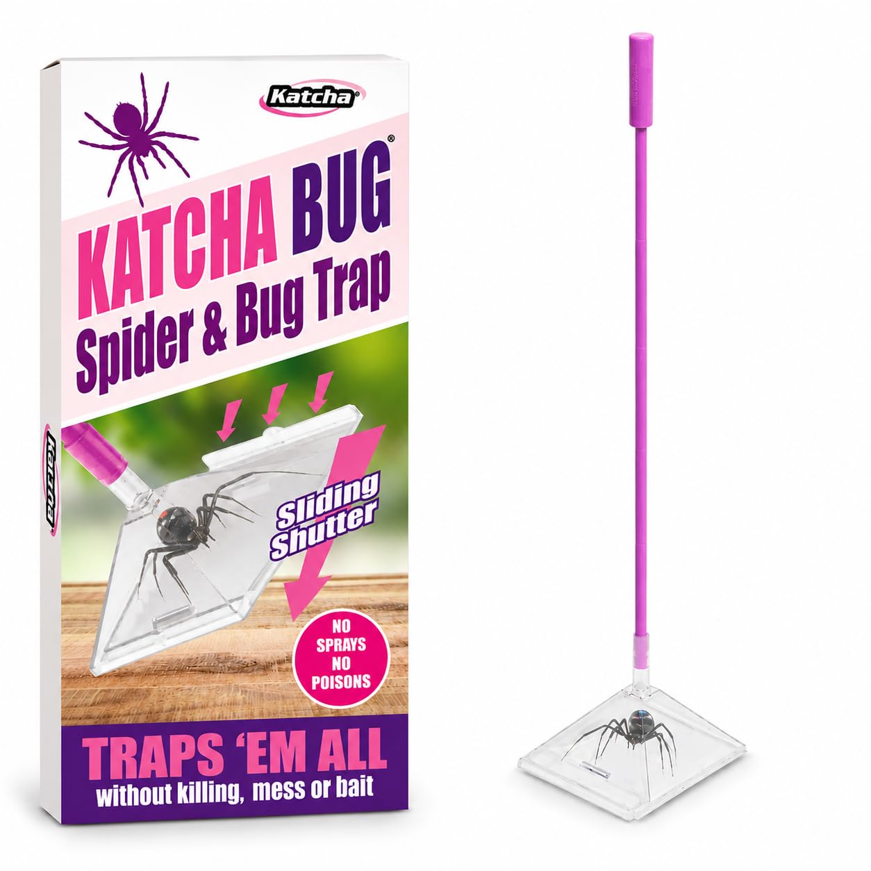 Katcha Spider & Bug Trap - PINK (3 Piece Handle, 2 Pack)